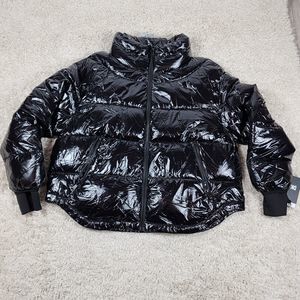 DKNY Puffer Jacket Womens XL Black Water Resistant Insulated Thumb Hole Winter